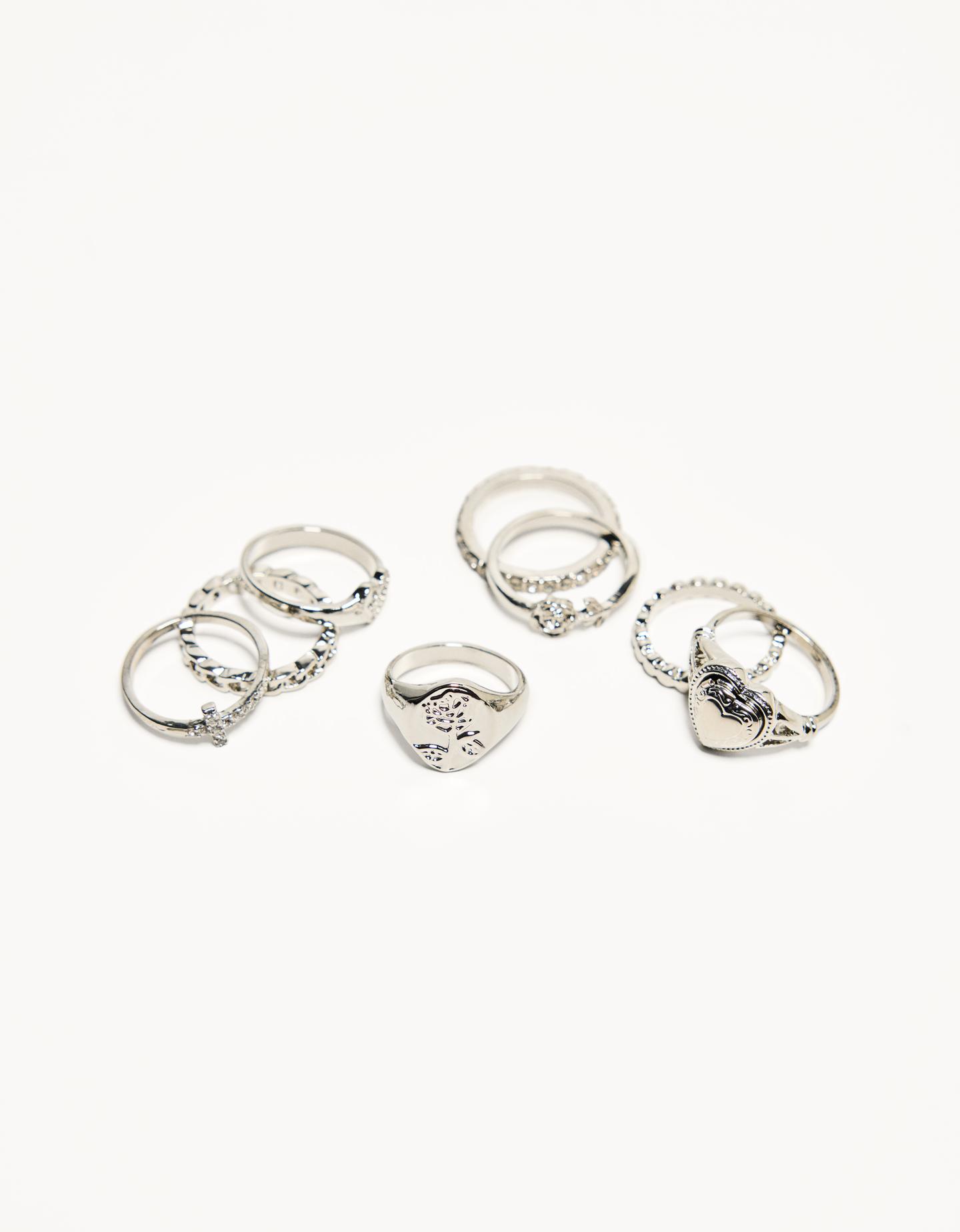 Bershka Pack 3 Anillos Sellos Mujer M Plata