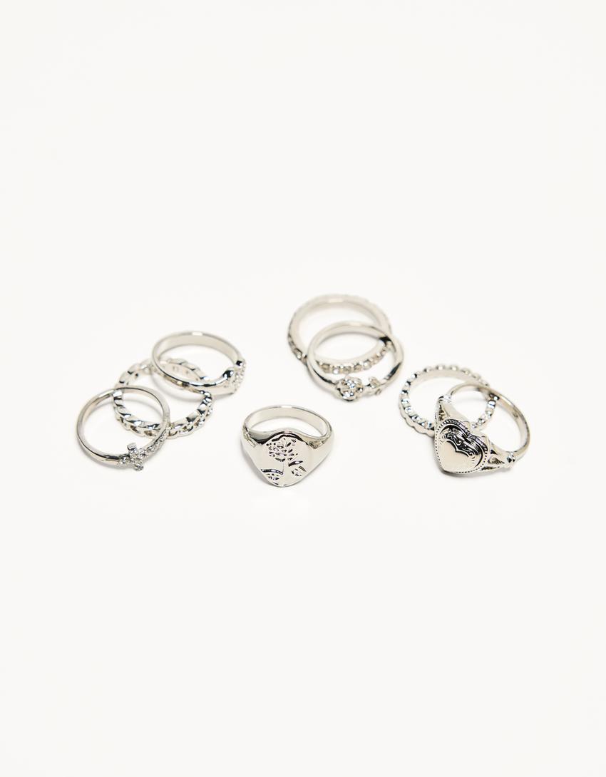 8-pack of signet rings-Silver-2