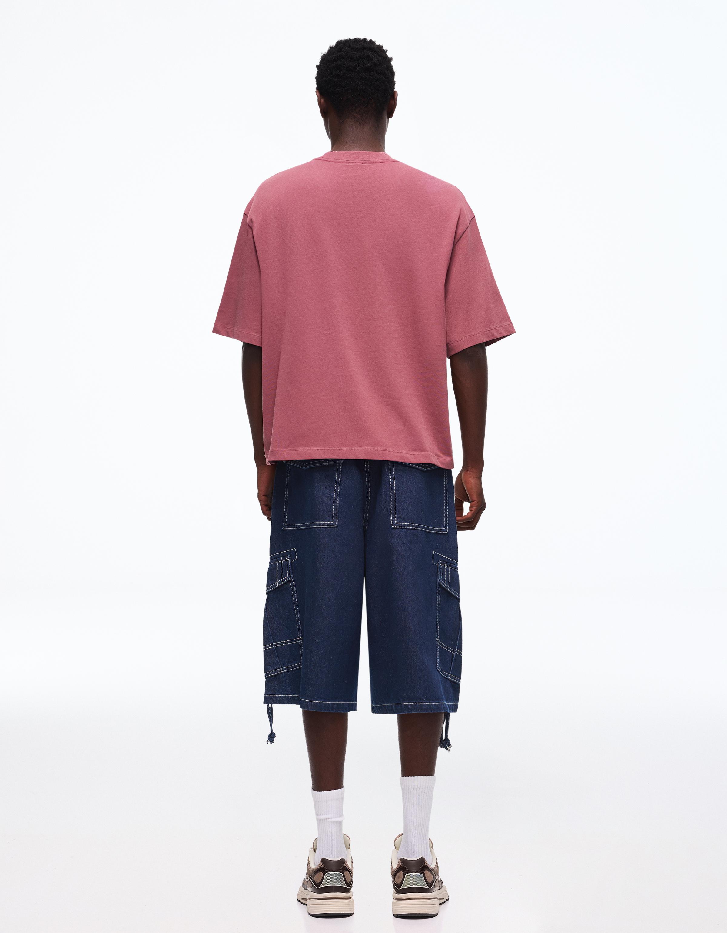 Denim cargo parachute Bermuda shorts — Navy