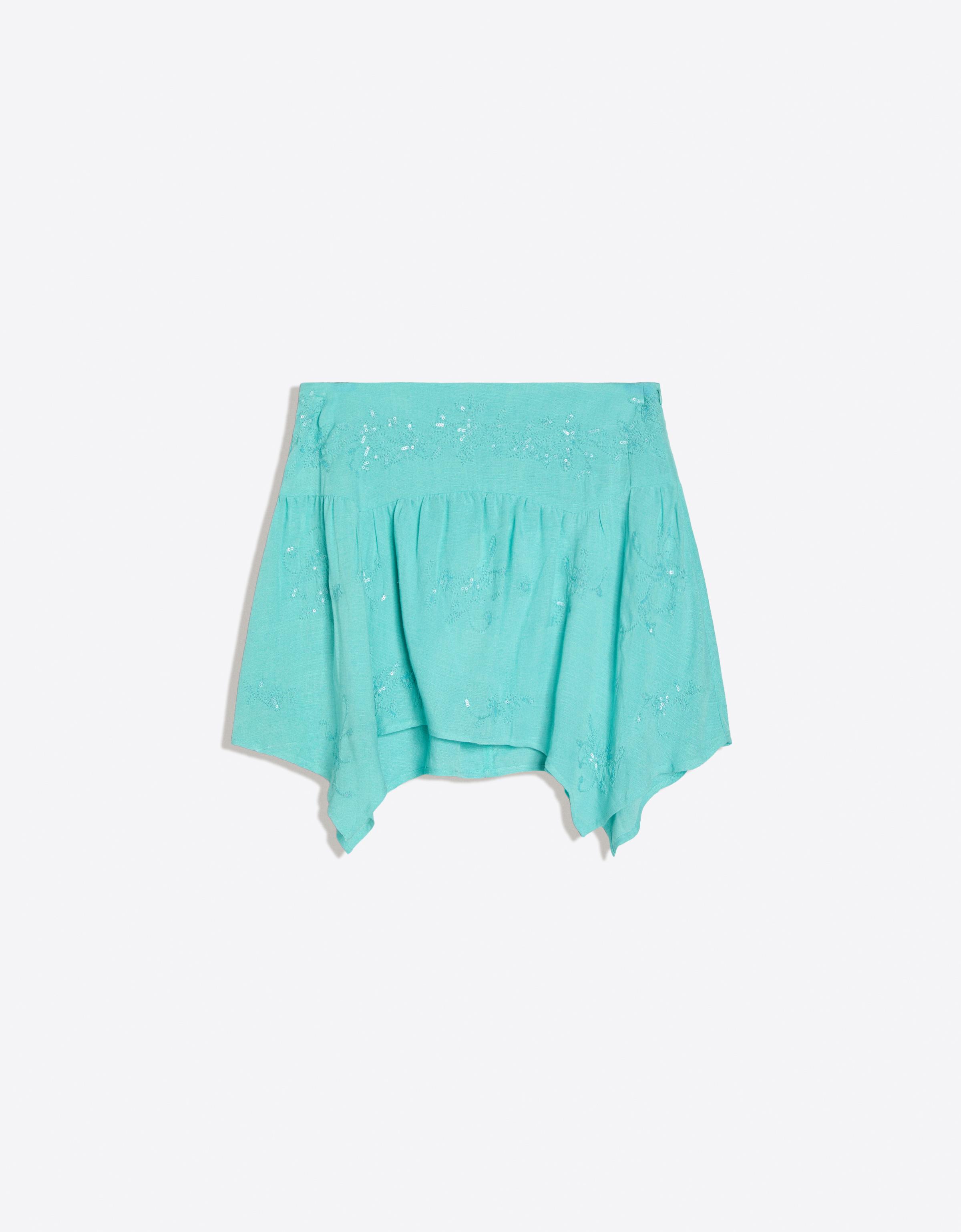 Embroidered handkerchief skirt — Turquoise