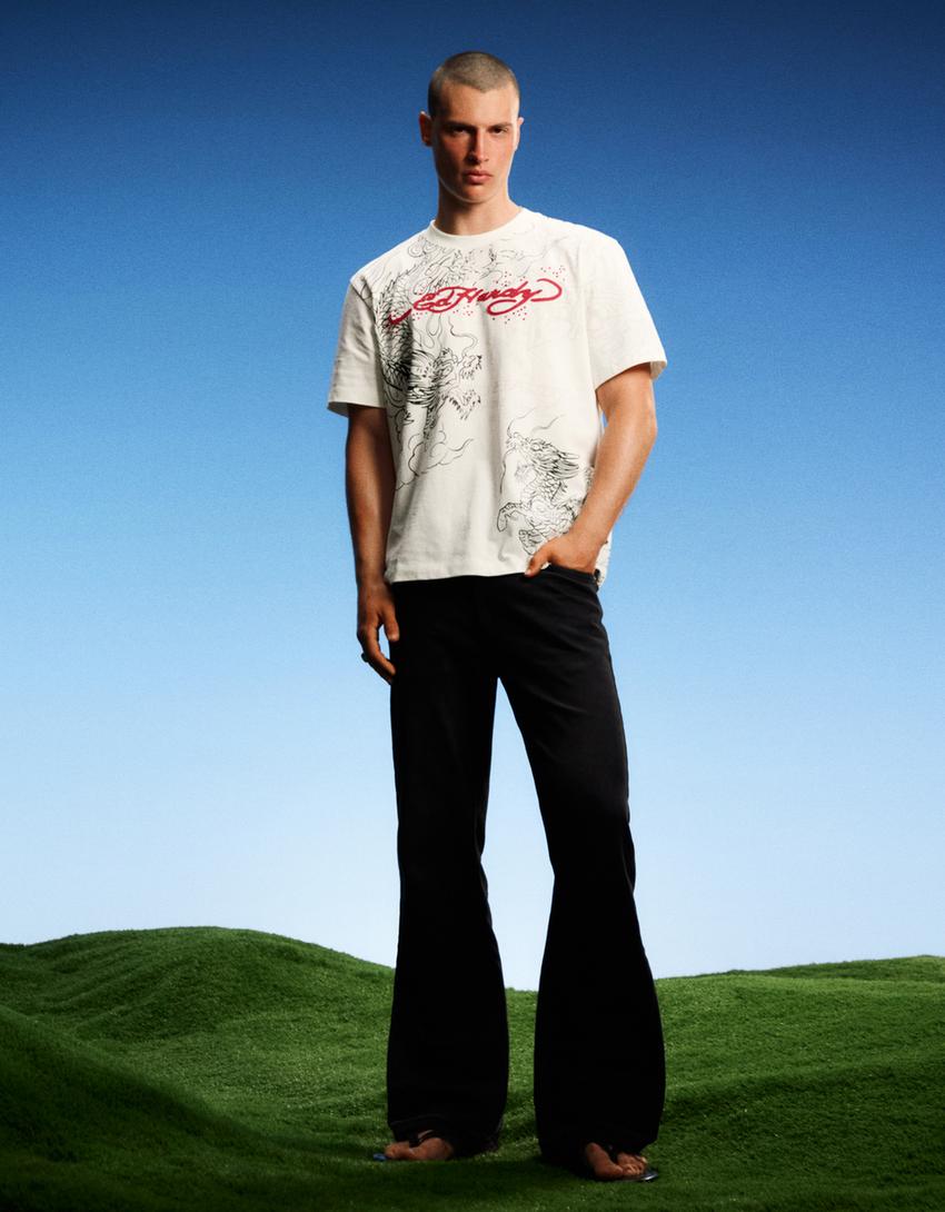 ED HARDY X BERSHKA print T-shirt-White
