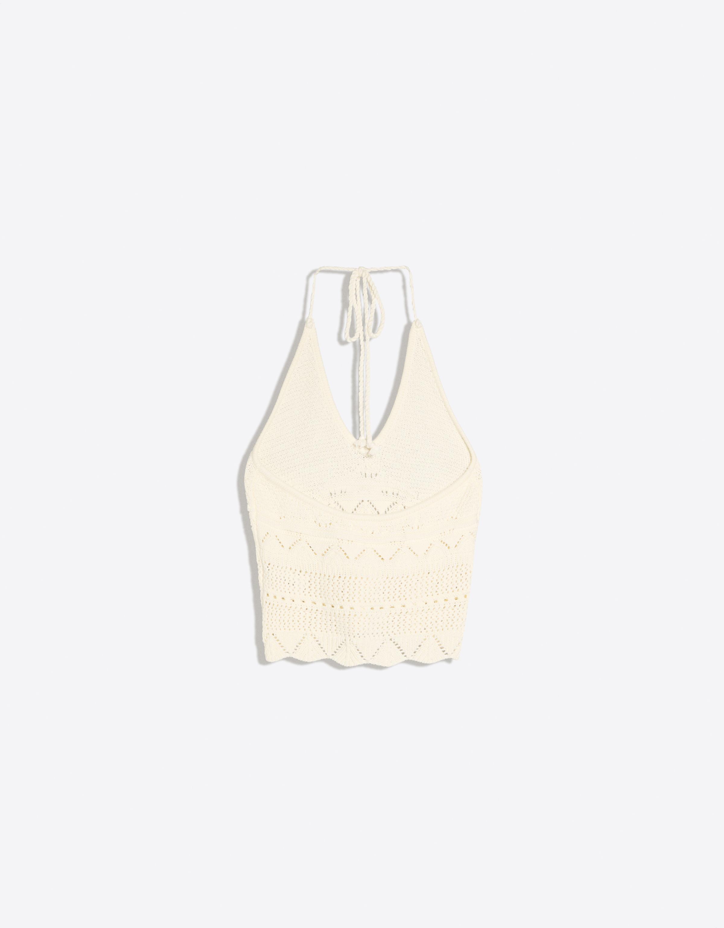 Rustic knit halter top — Cream