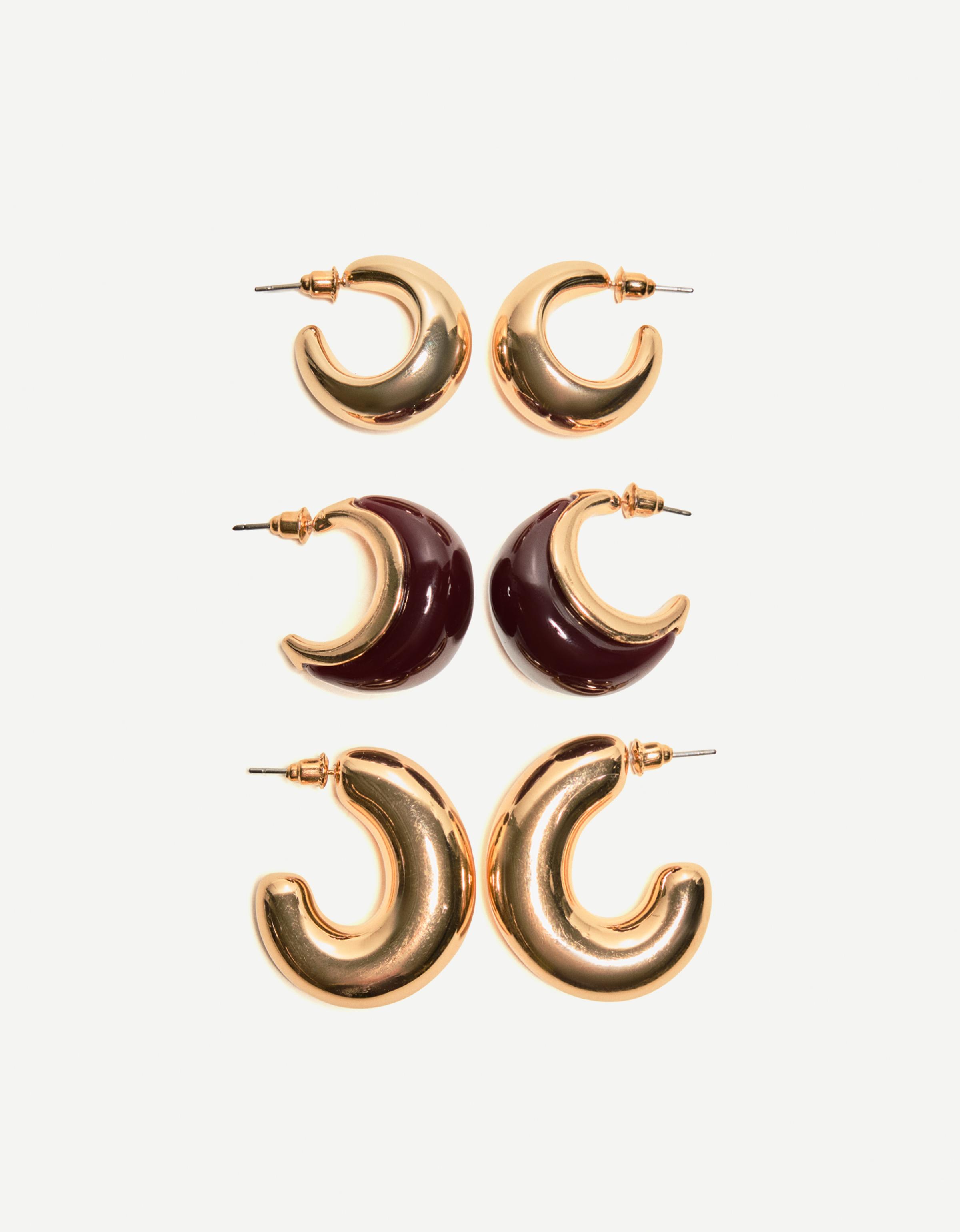 Lot De 3 Boucles D’oreilles Asymétriques Or