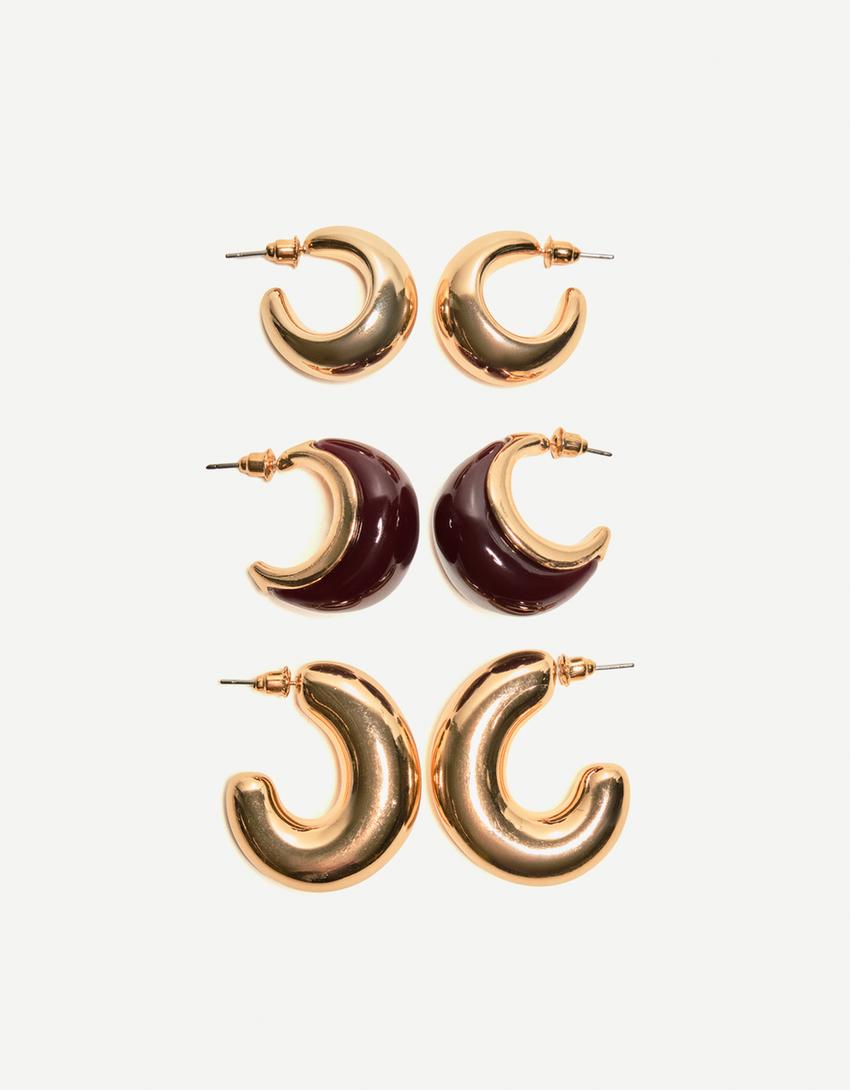 Set di tre orecchini Hugger d'oro, orecchini d'oro, cerchi Set di tre orecchini Hugger d'oro, orecchini d'oro, cerchi