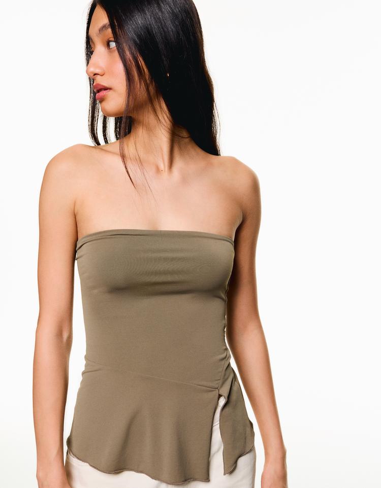 Asimetrik kesim krep bandeau top