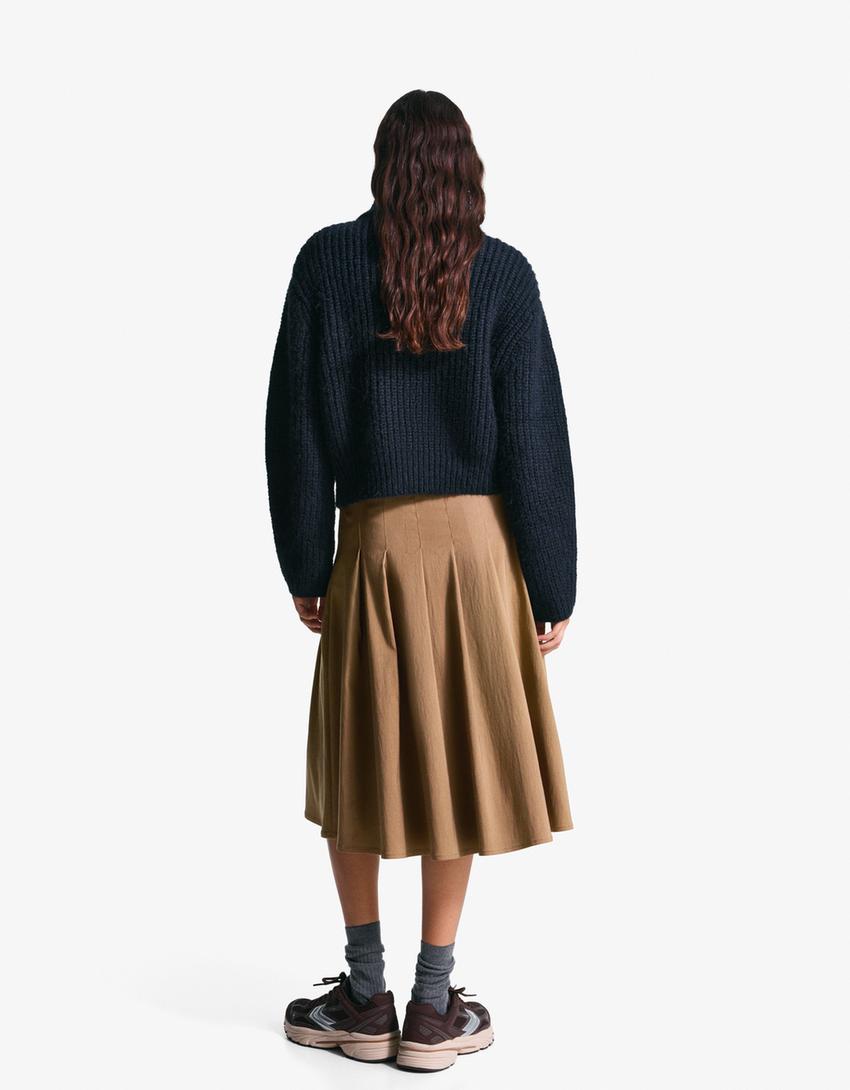 Midi skirt with box pleats-Sand