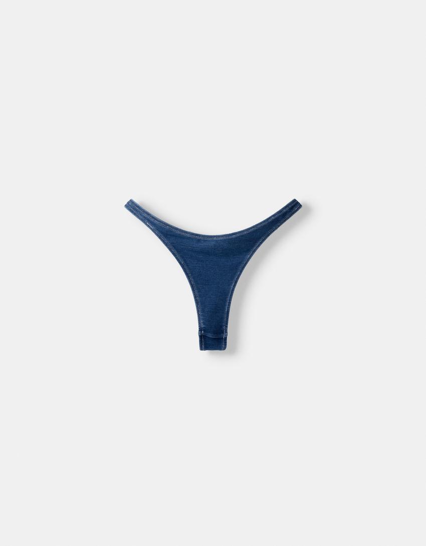 Bas de bikini denim effet usé-Bleu-4