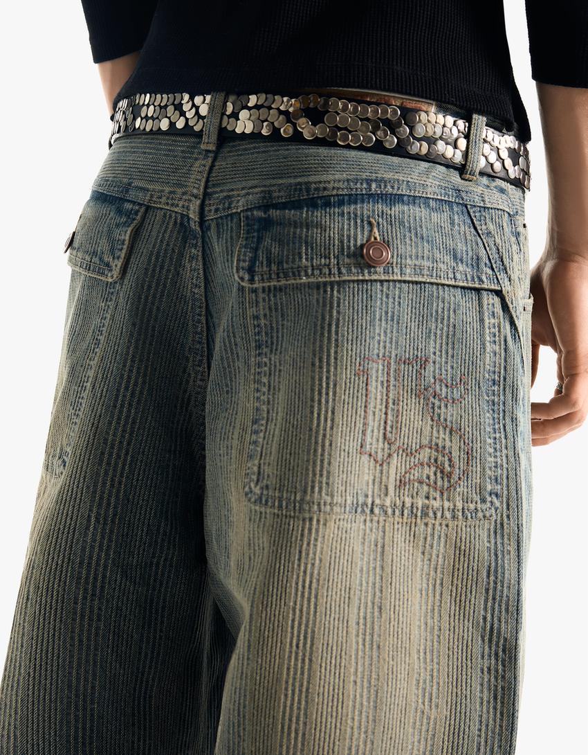 Bermuda en denim super baggy fit-Bleu lavé