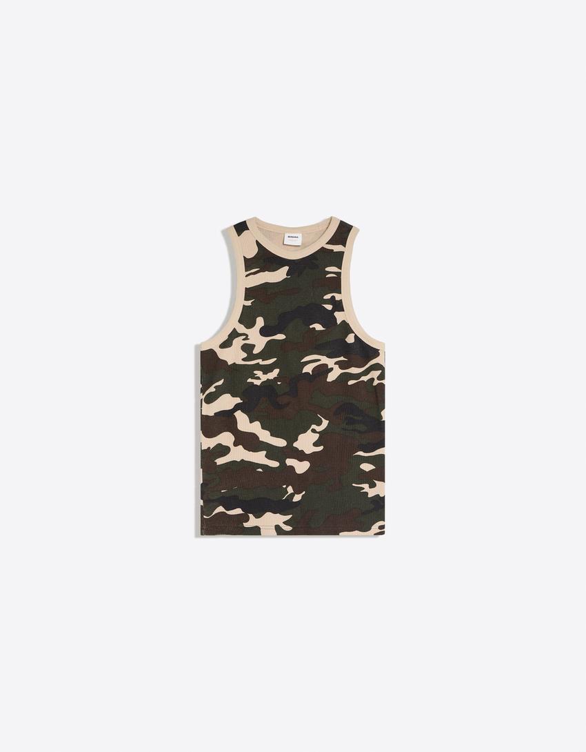 Camiseta worker waffle print-Kaki