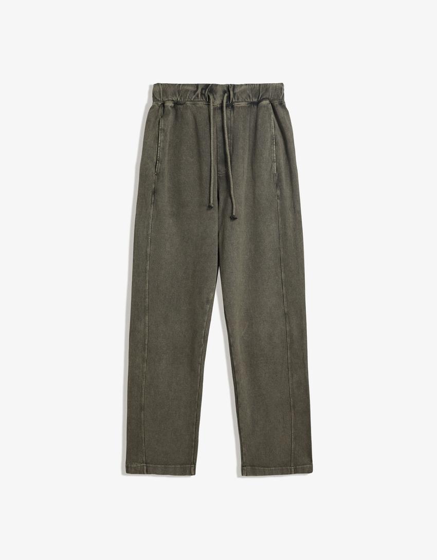 Pantalon piqué effet délavé-Gris-0