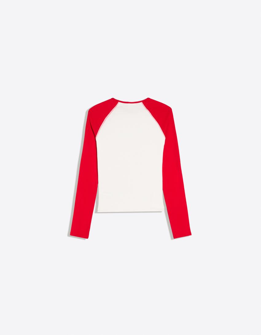 Long sleeve raglan T-shirt-Red