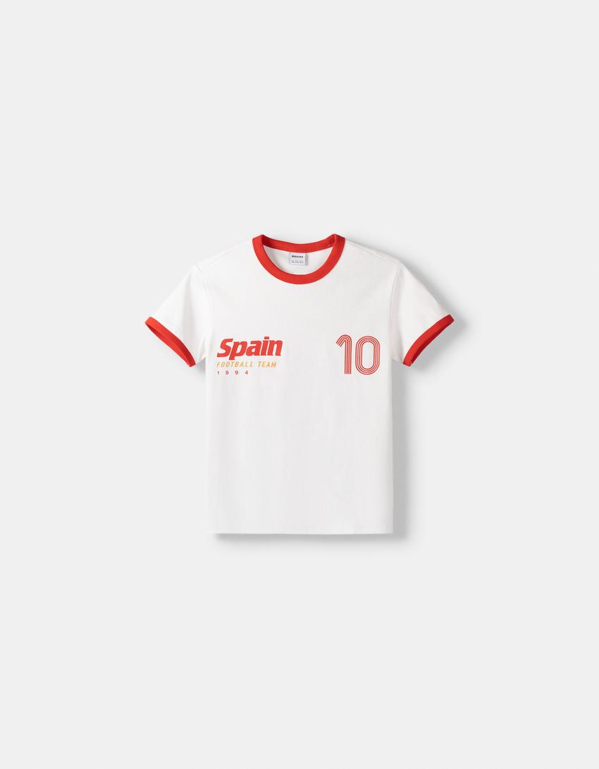 Kısa kollu kontrast detaylı spor t-shirt-Krem-4