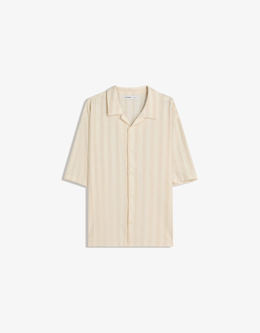 Short sleeve rustic shirt-Beige