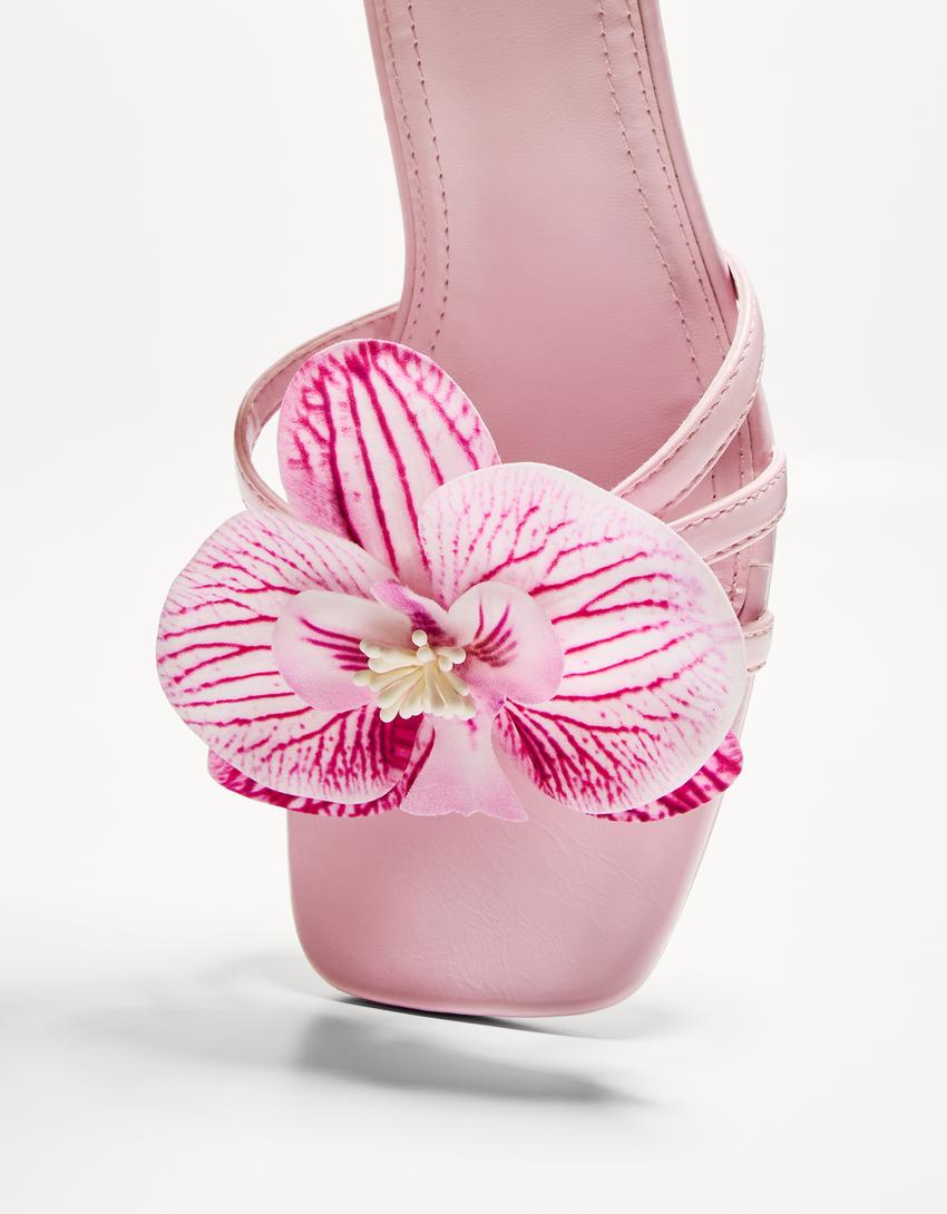 Kitten heel sandals with floral detail-PINK-2