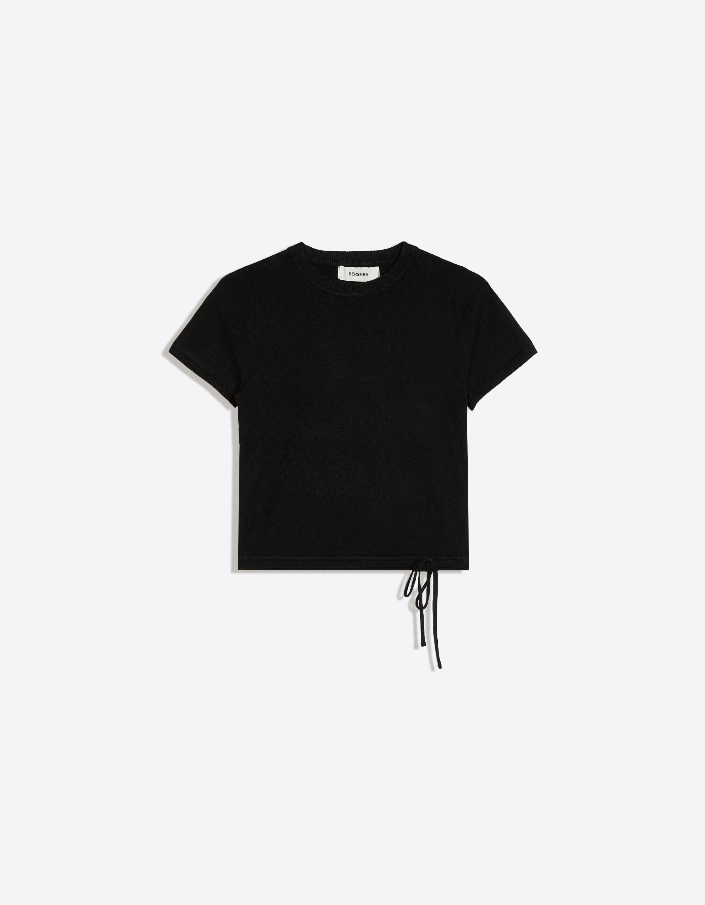 Short-sleeved round neck knit jumper — Black