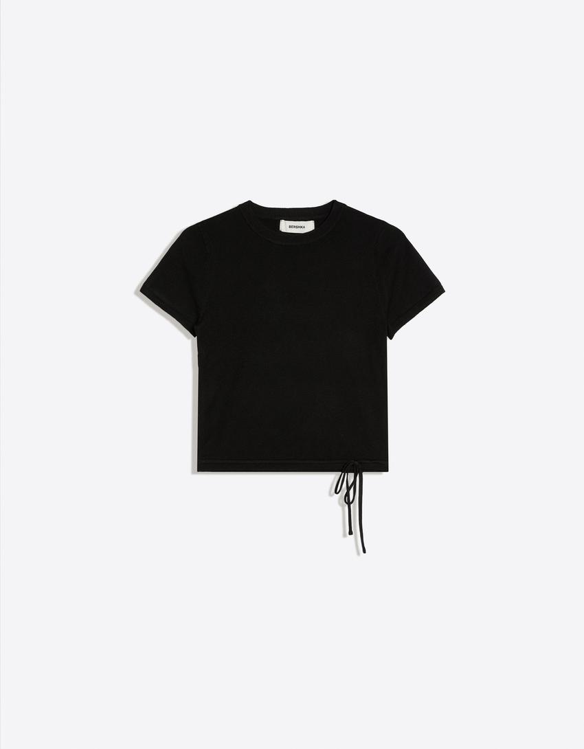 Short-sleeved round neck knit jumper-Black