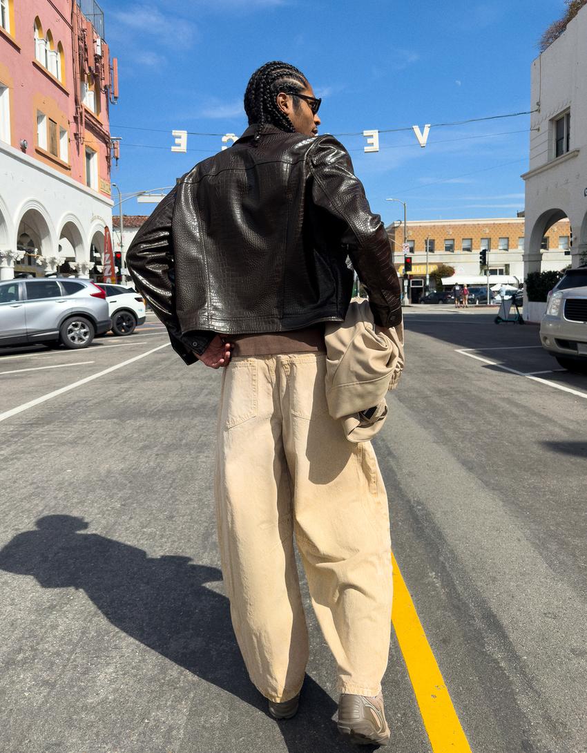 Faux leather jacket-Brown