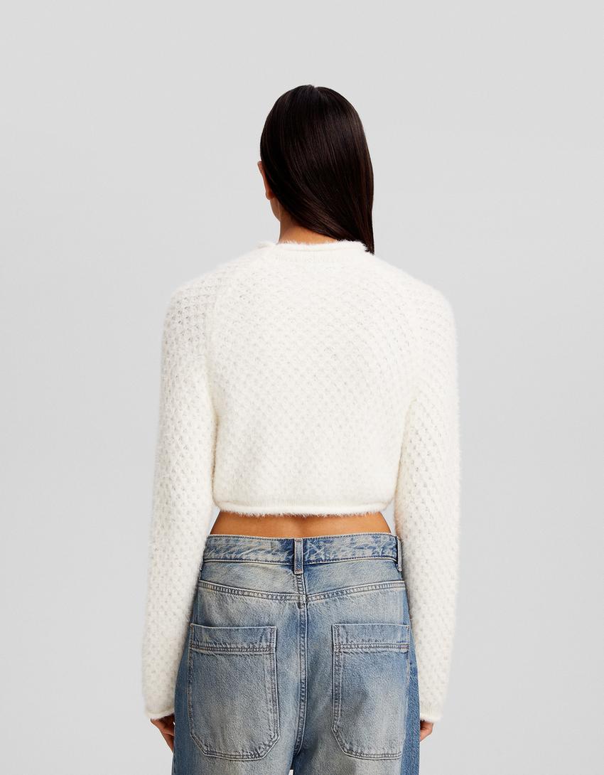 سويتر بحياكة مفتوحة-كريمي-1