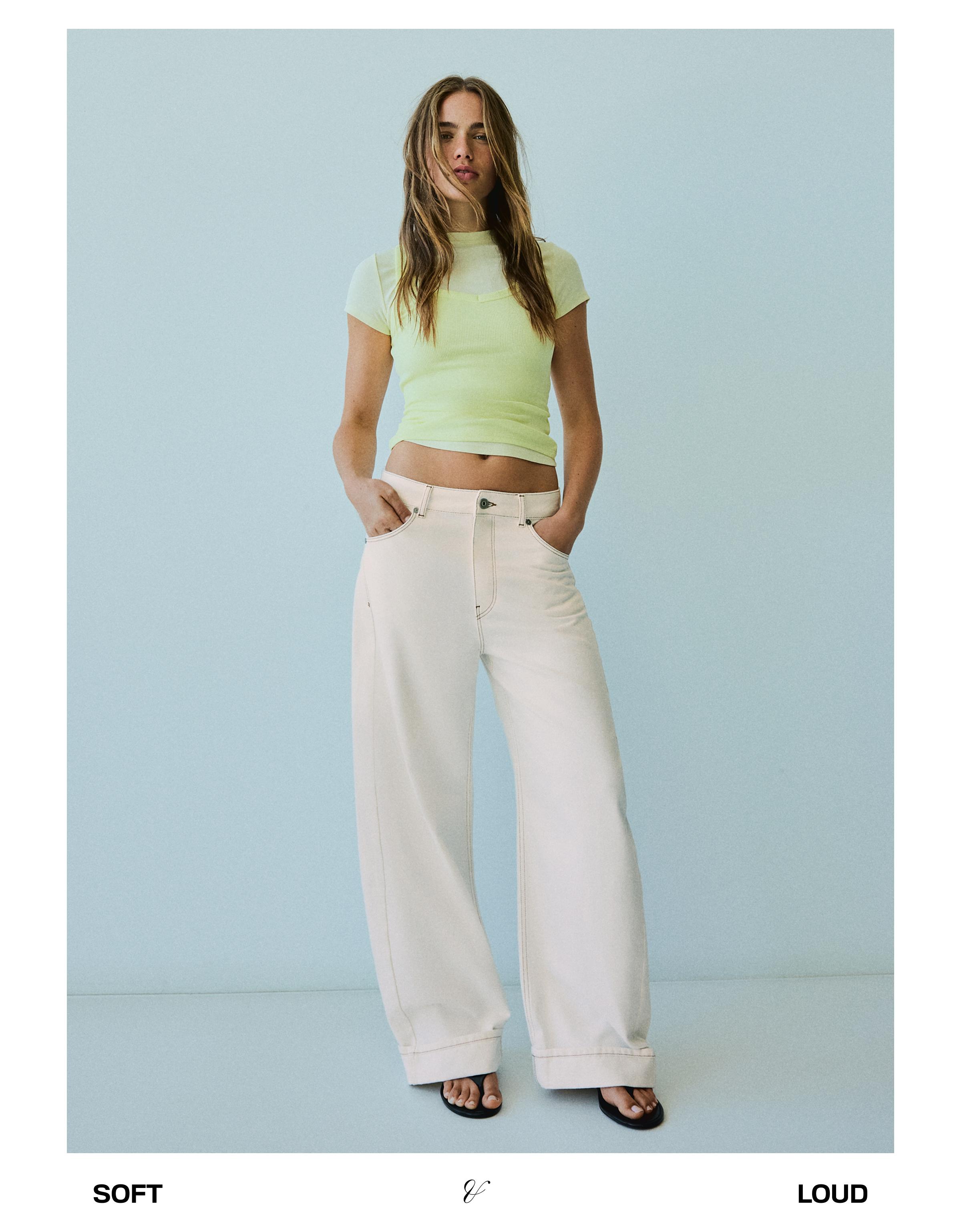 Ripped balloon fit jeans with back buckle — Cream
