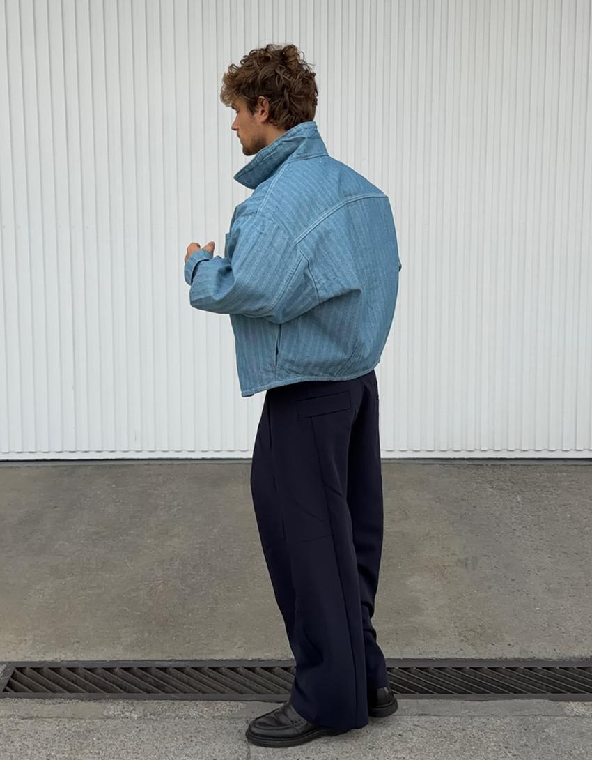 Gestreifte Jeansjacke-Hellblau