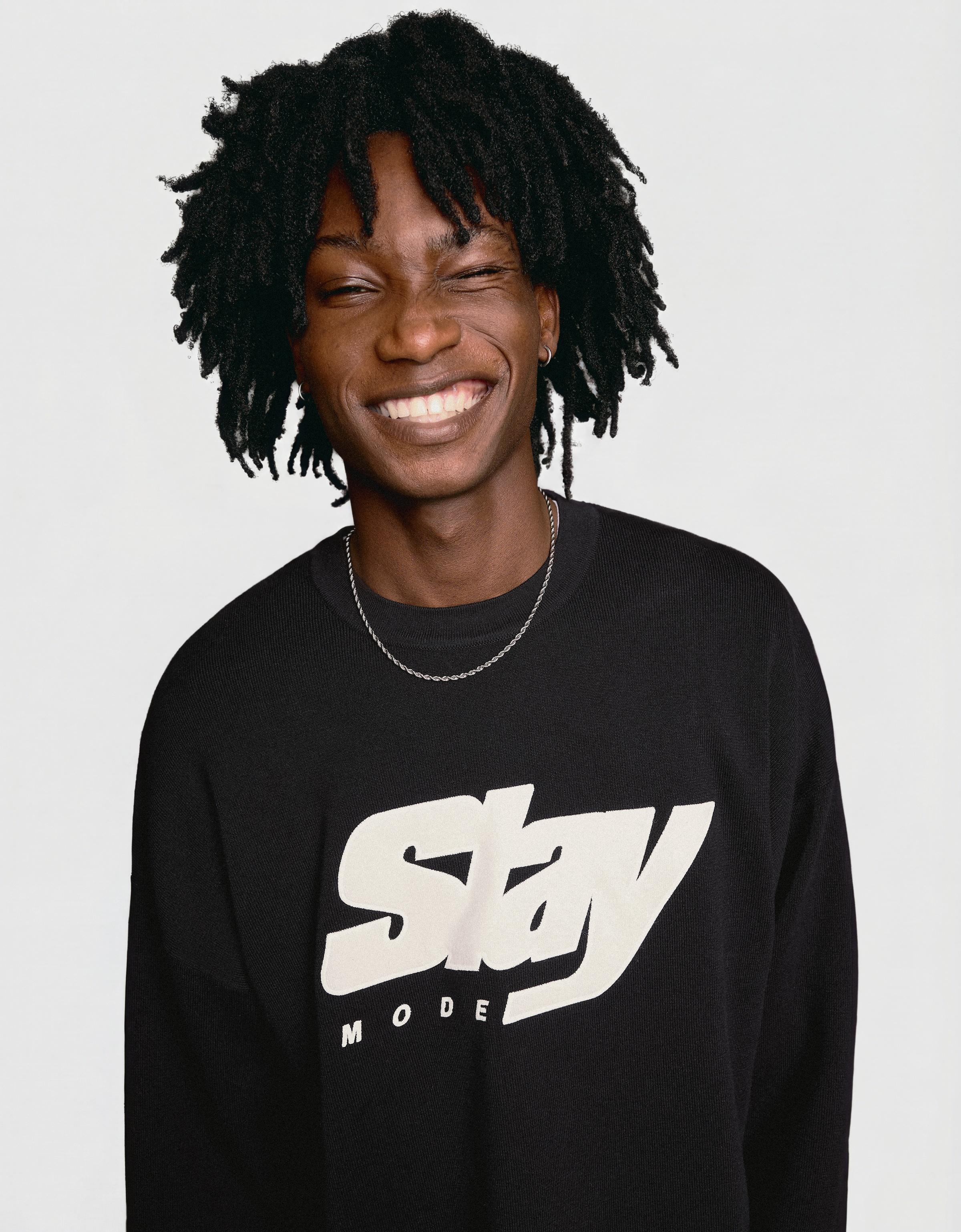 Printed round neck jumper — Black
