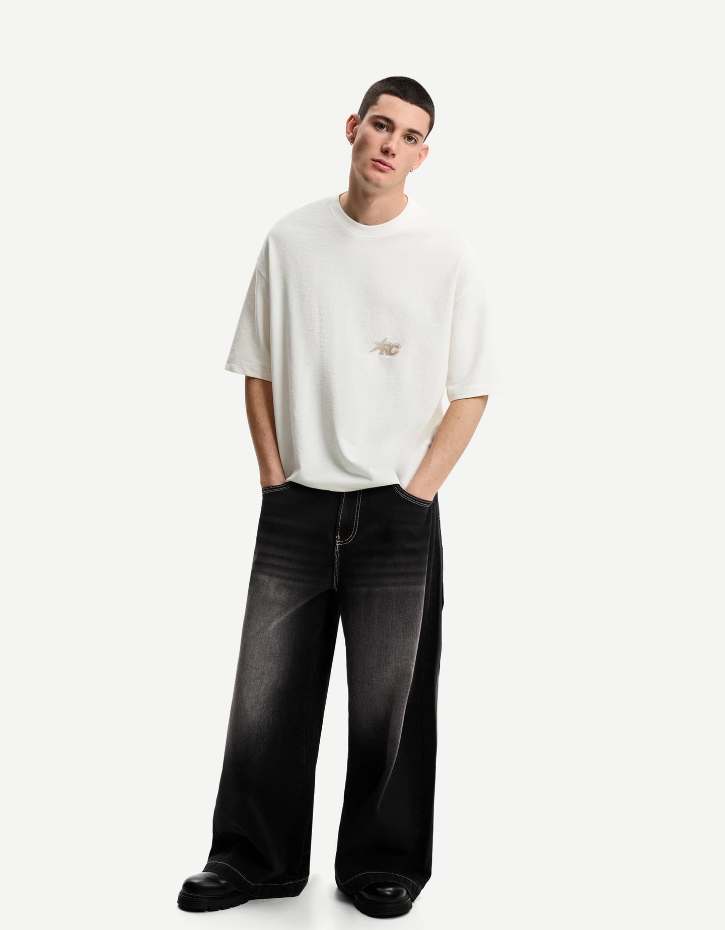 Bershka Jeans Megabaggy Uomo 38 (Eu 32) Nero