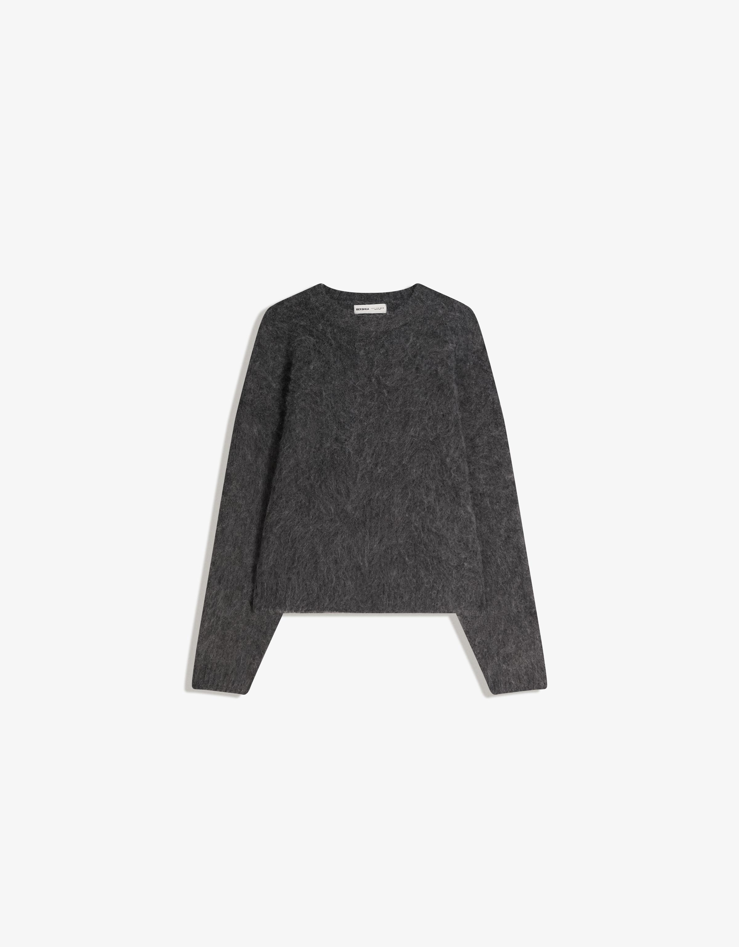 Bershka Pullover Mit Kunstfell Herren S Dunkelgrau