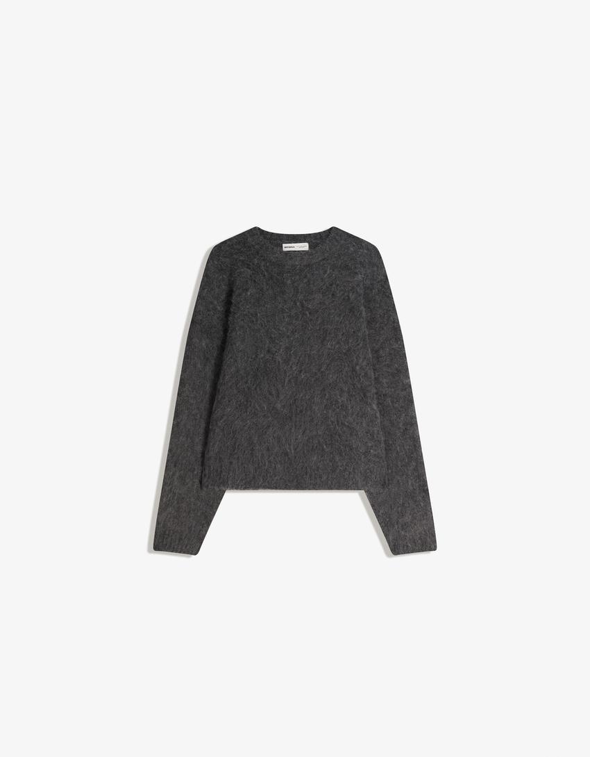 Pullover mit Kunstfell-Dunkelgrau