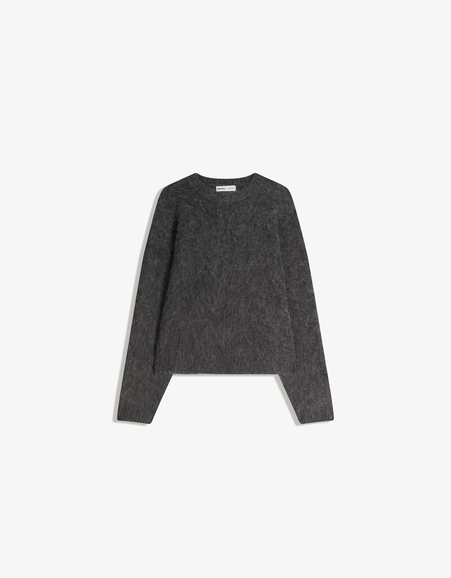 Bershka Pullover Mit Kunstfell Herren Xs Dunkelgrau