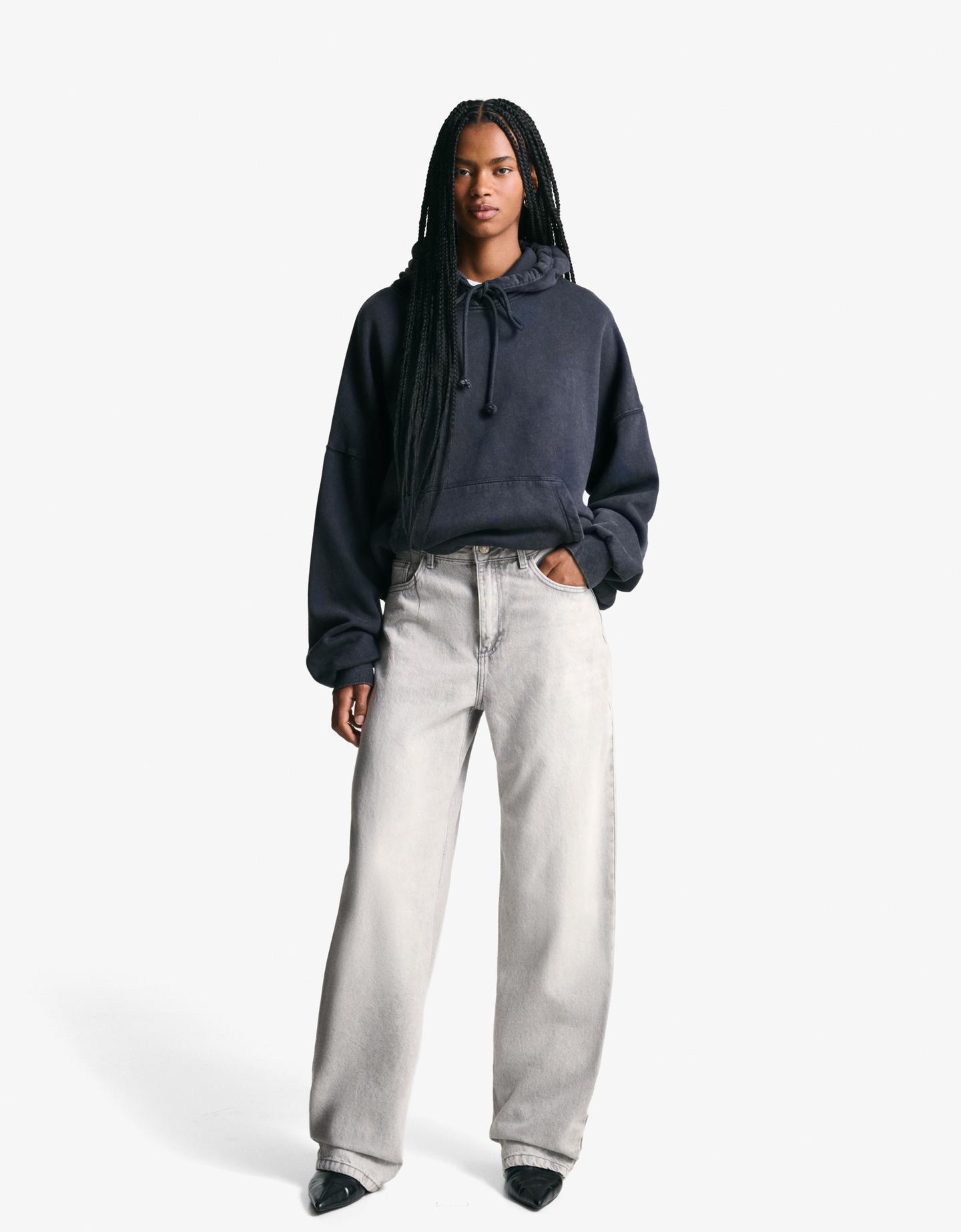 Bershka jeansy wide leg barrel szary