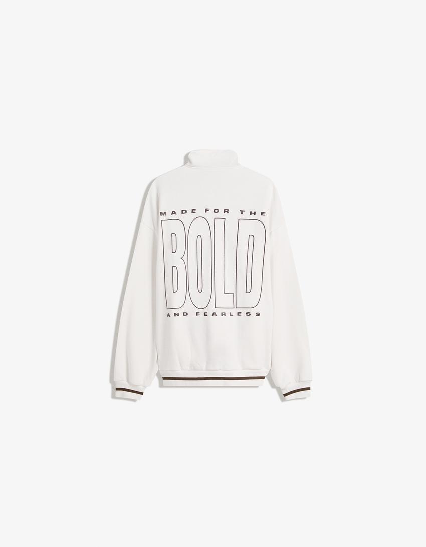 Sweatshirt mit Reißverschluss und Print-Grbrochenes Weiss