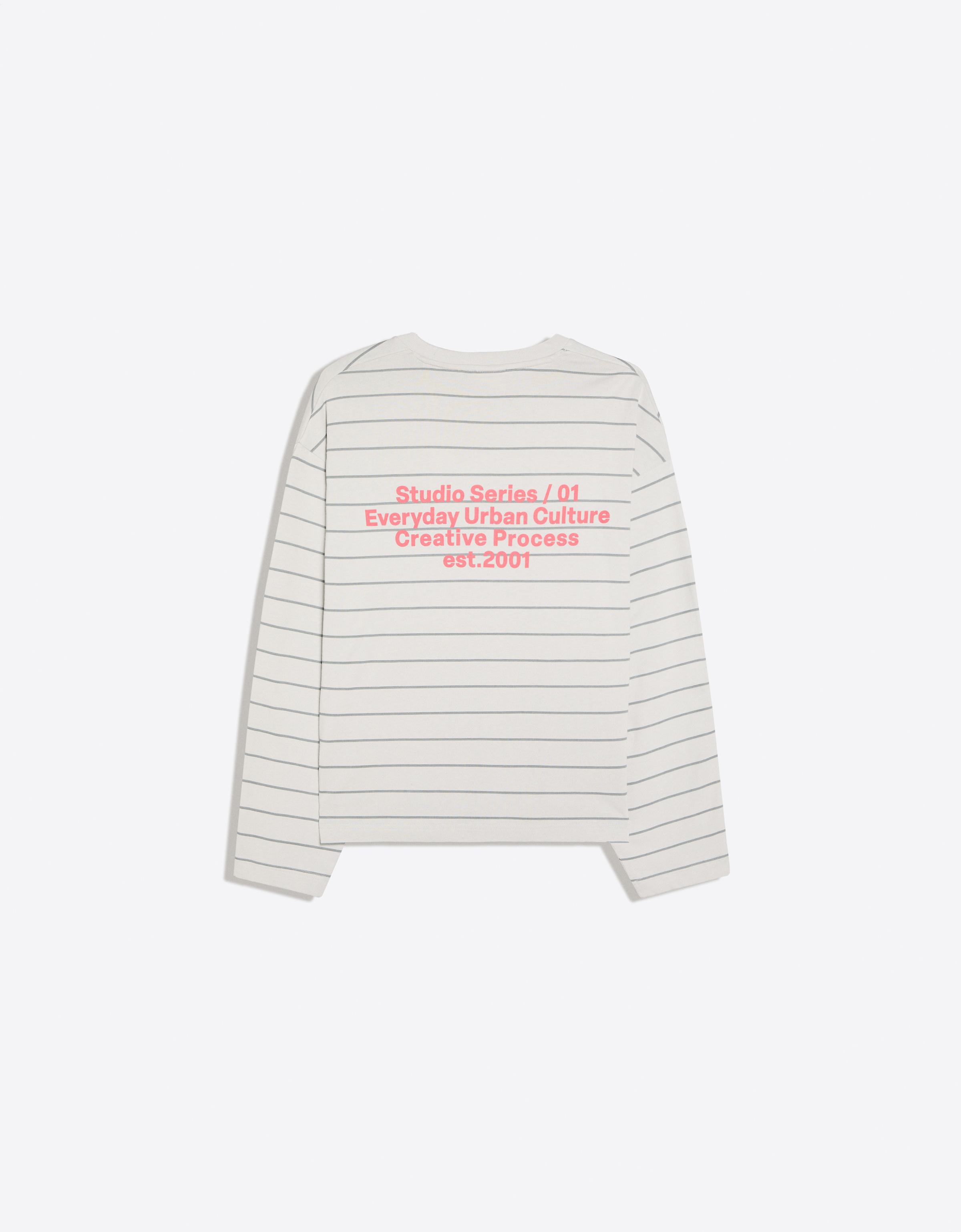 Long-sleeved stripe print T-shirt — Stone