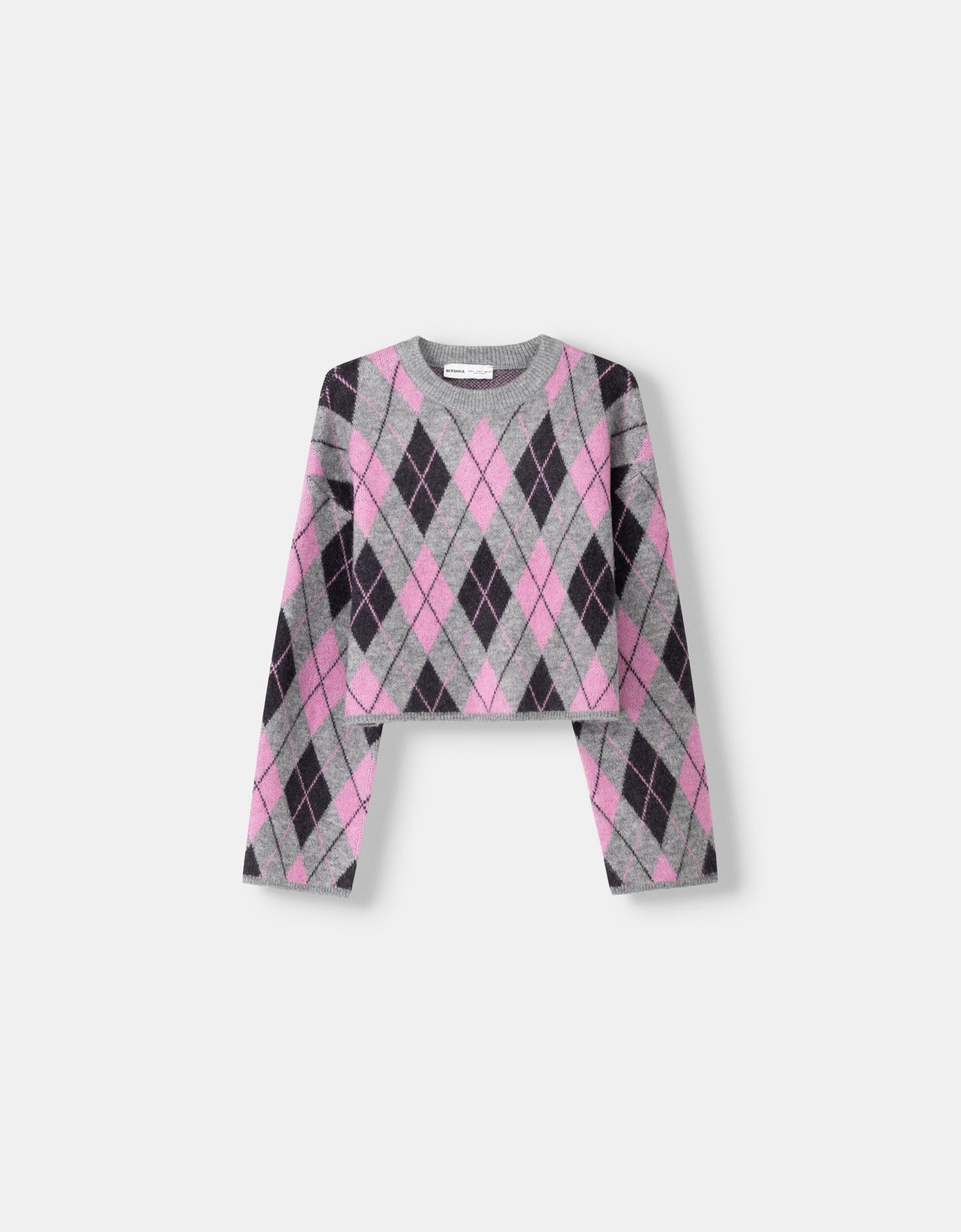 Bershka Jacquard-Pullover Mit Rautenmuster Damen Xs Rosa günstig online kaufen