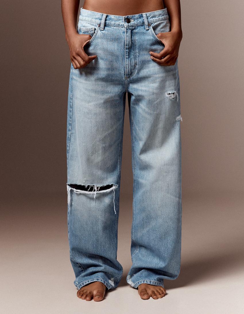 Straight baggy fit jean-Açık mavi