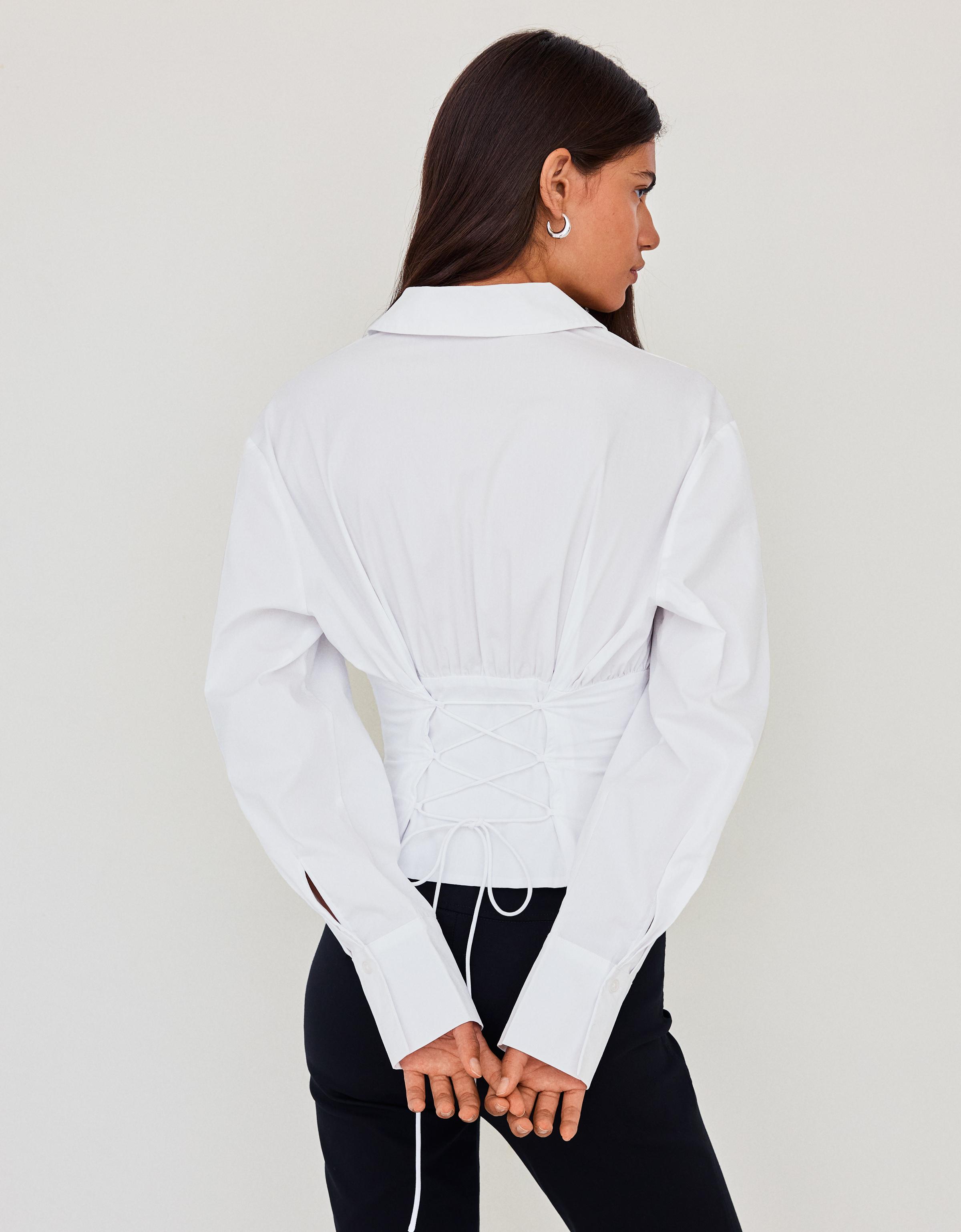 Long sleeve corset-effect shirt — White