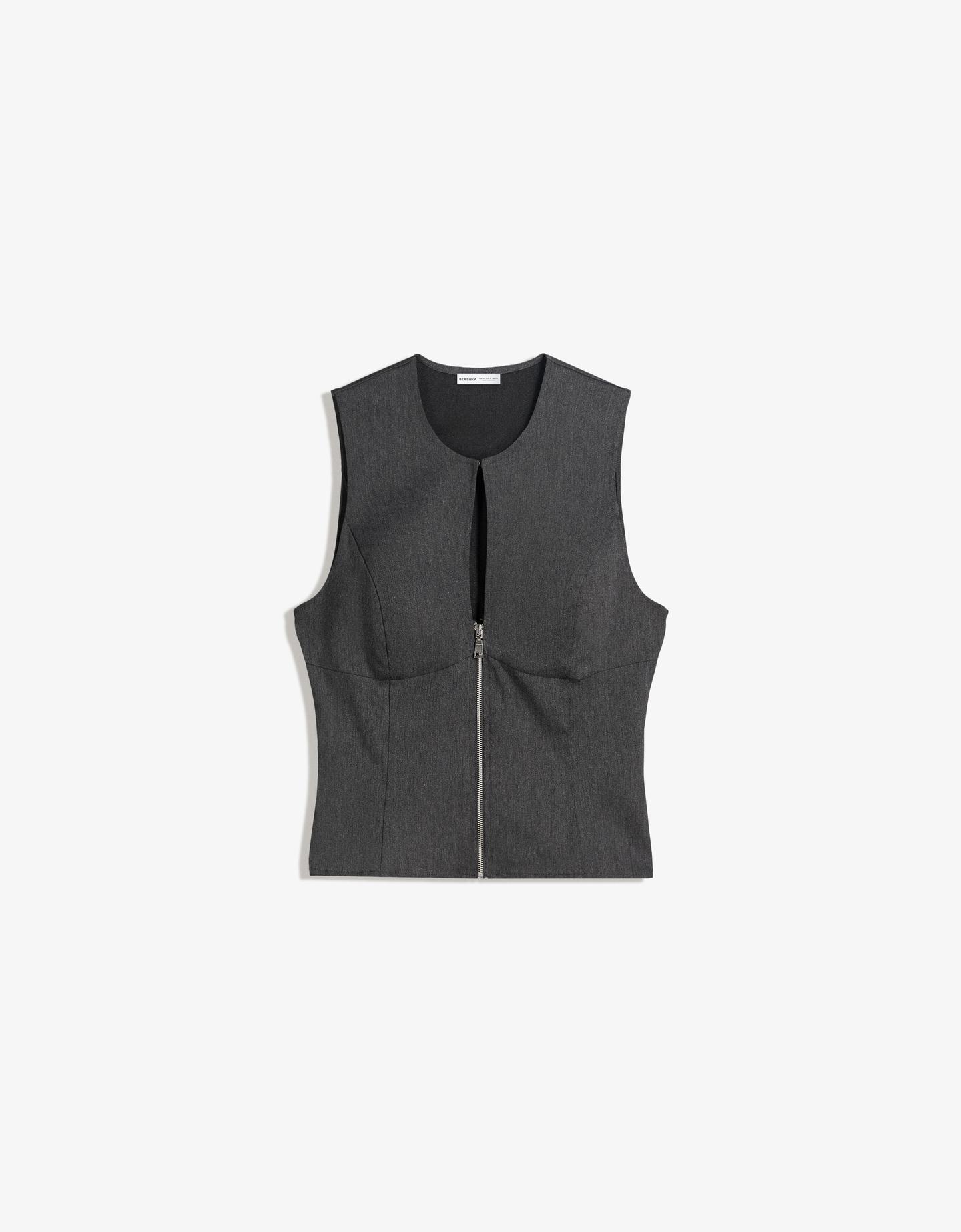 Bershka top na zamek ciemnoszary