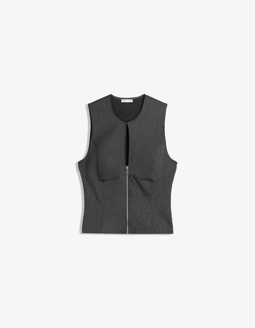 Top with zip-Dark grey