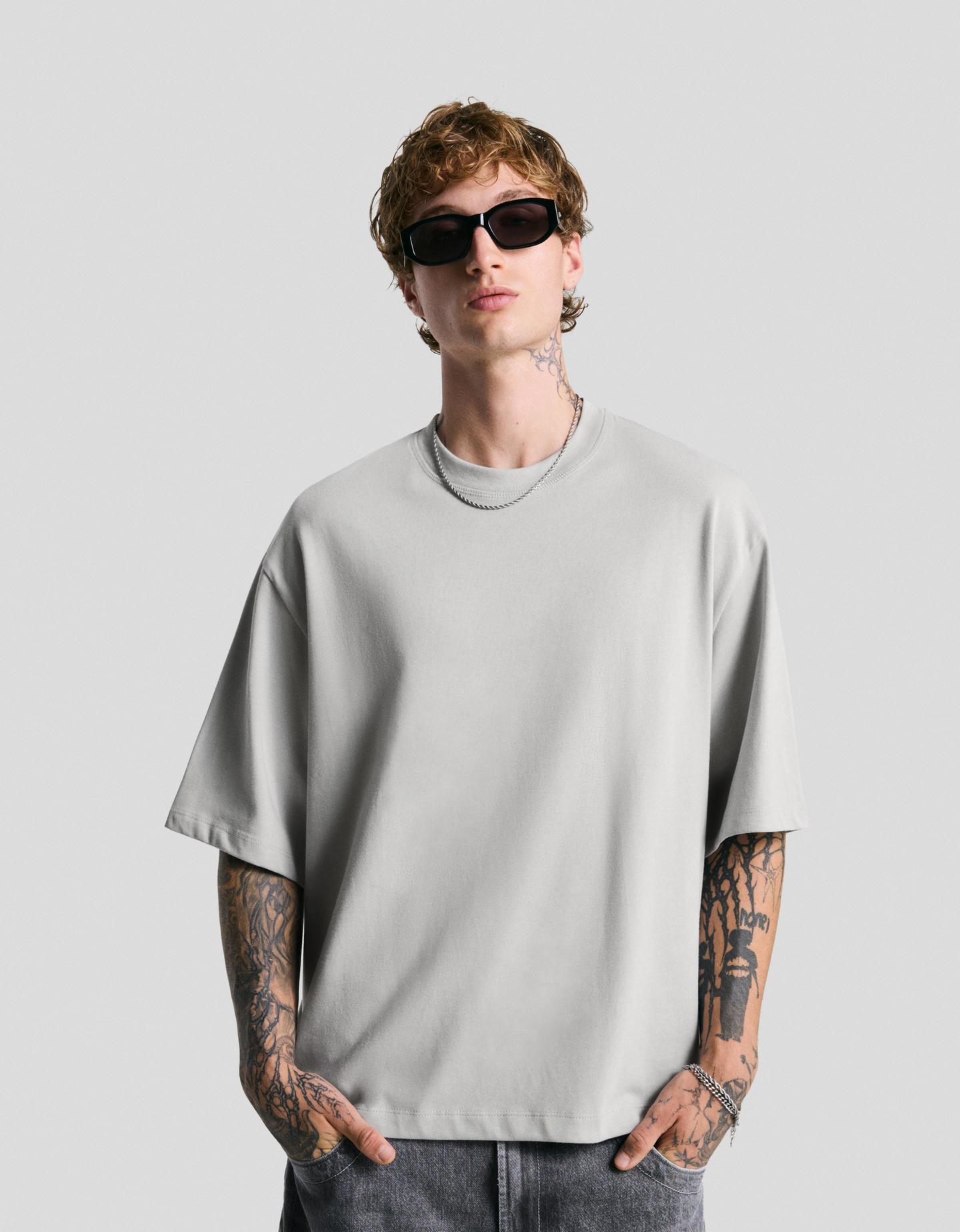 Bershka koszulka z krótkim rękawem z polaru szary