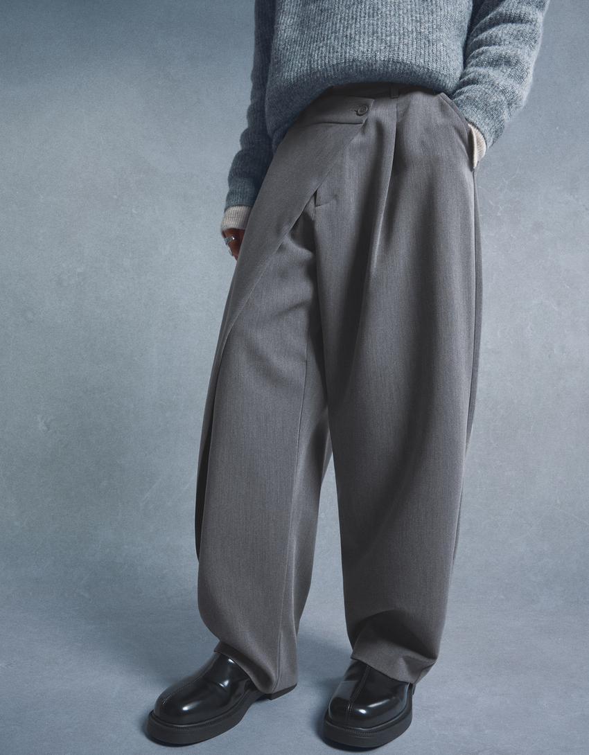 Pantalón tailoring cintura cruzada-Gris escuro