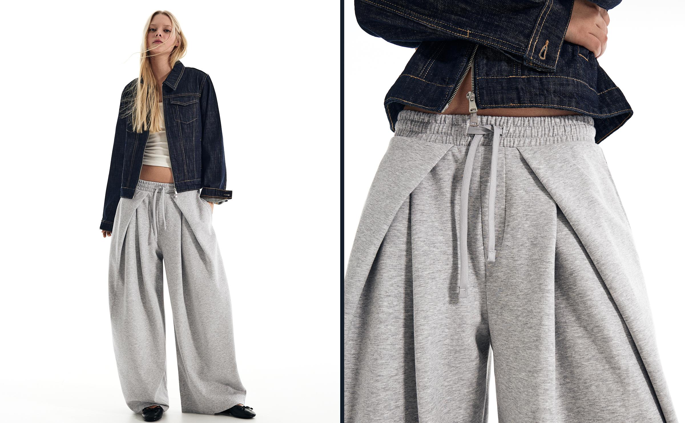 Neoprene effect wide-leg trousers with stoppers — Grey