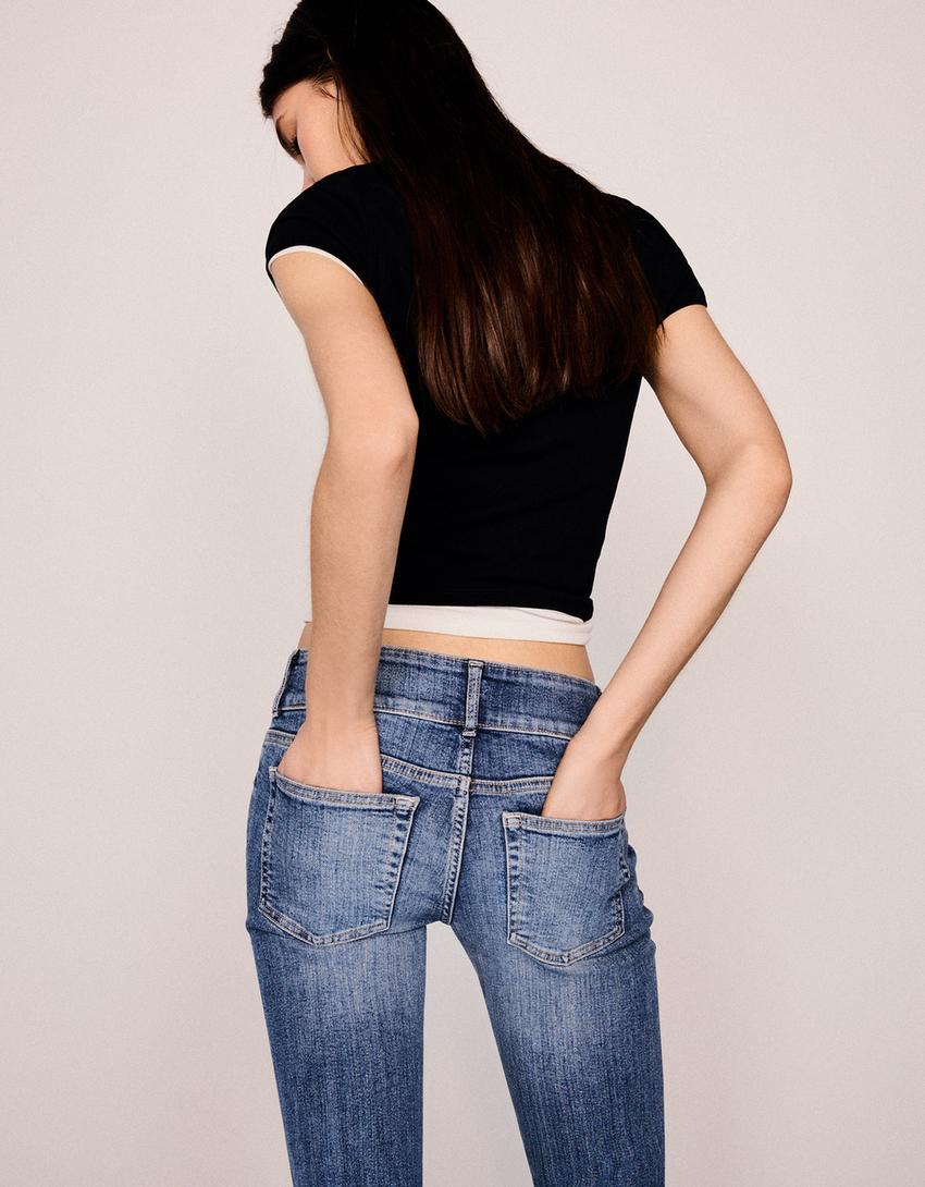 Bootcut-Jeans mit tiefem Bund-Blau-3