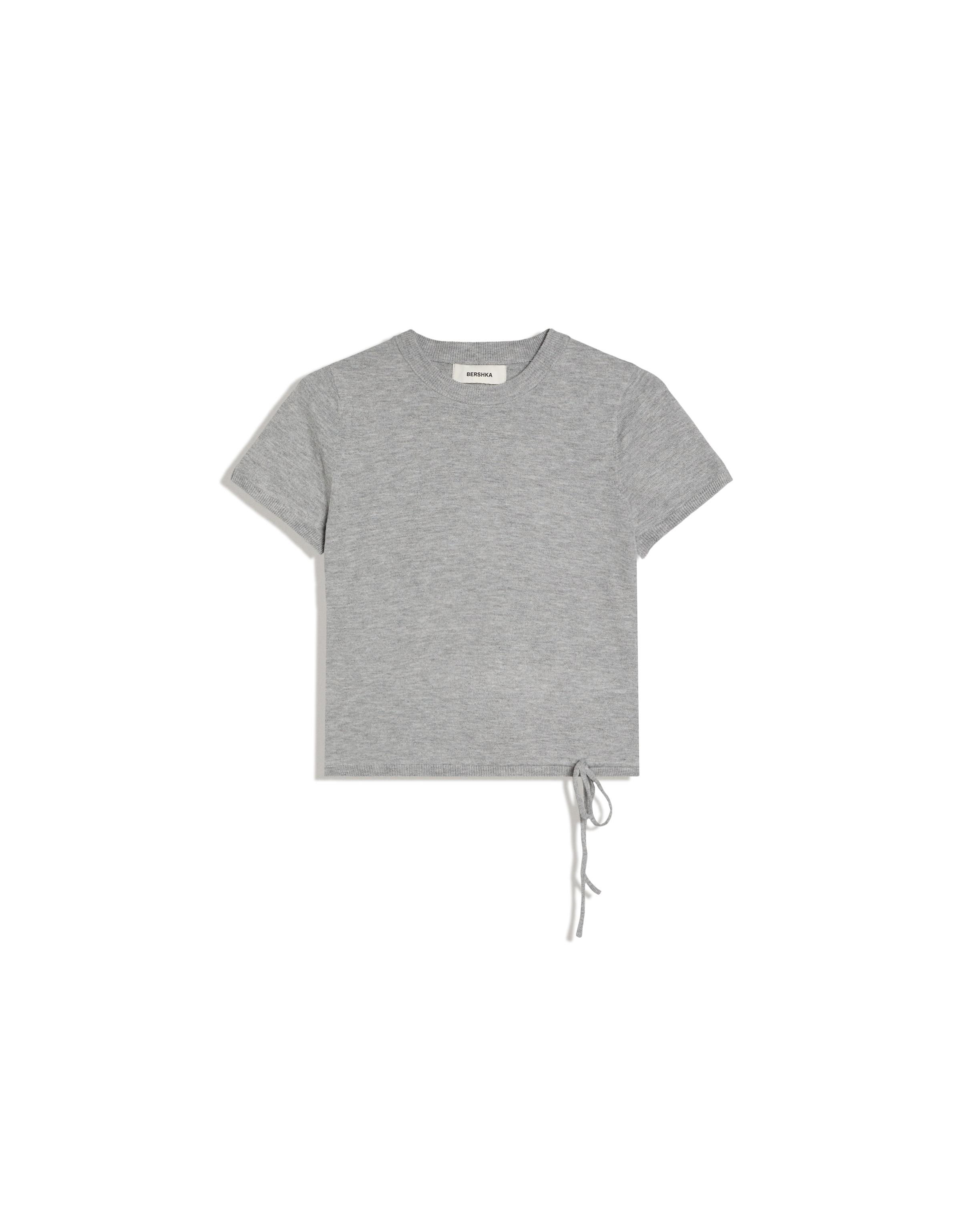 Short-sleeved round neck knit jumper — Grey