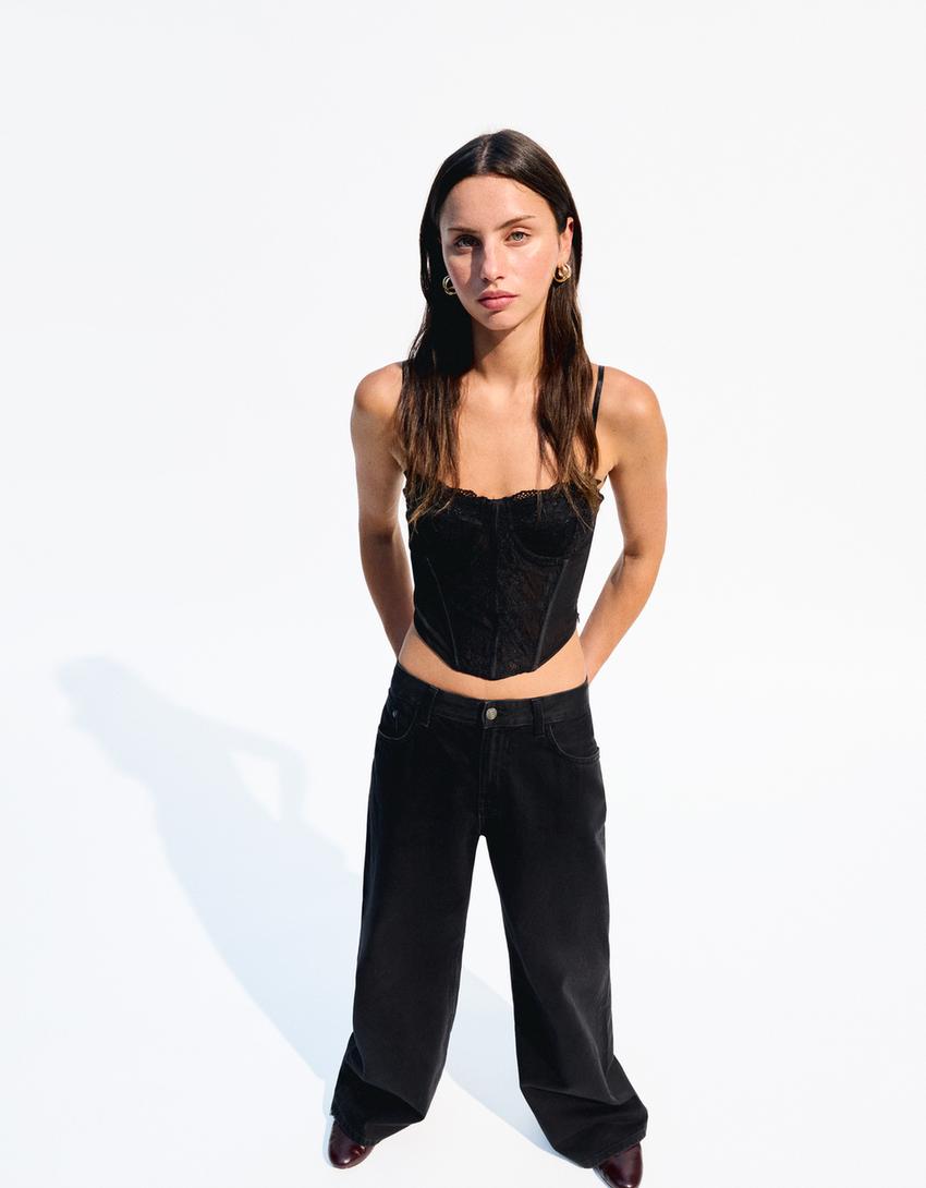 Top corsetto in pizzo-Nero-2