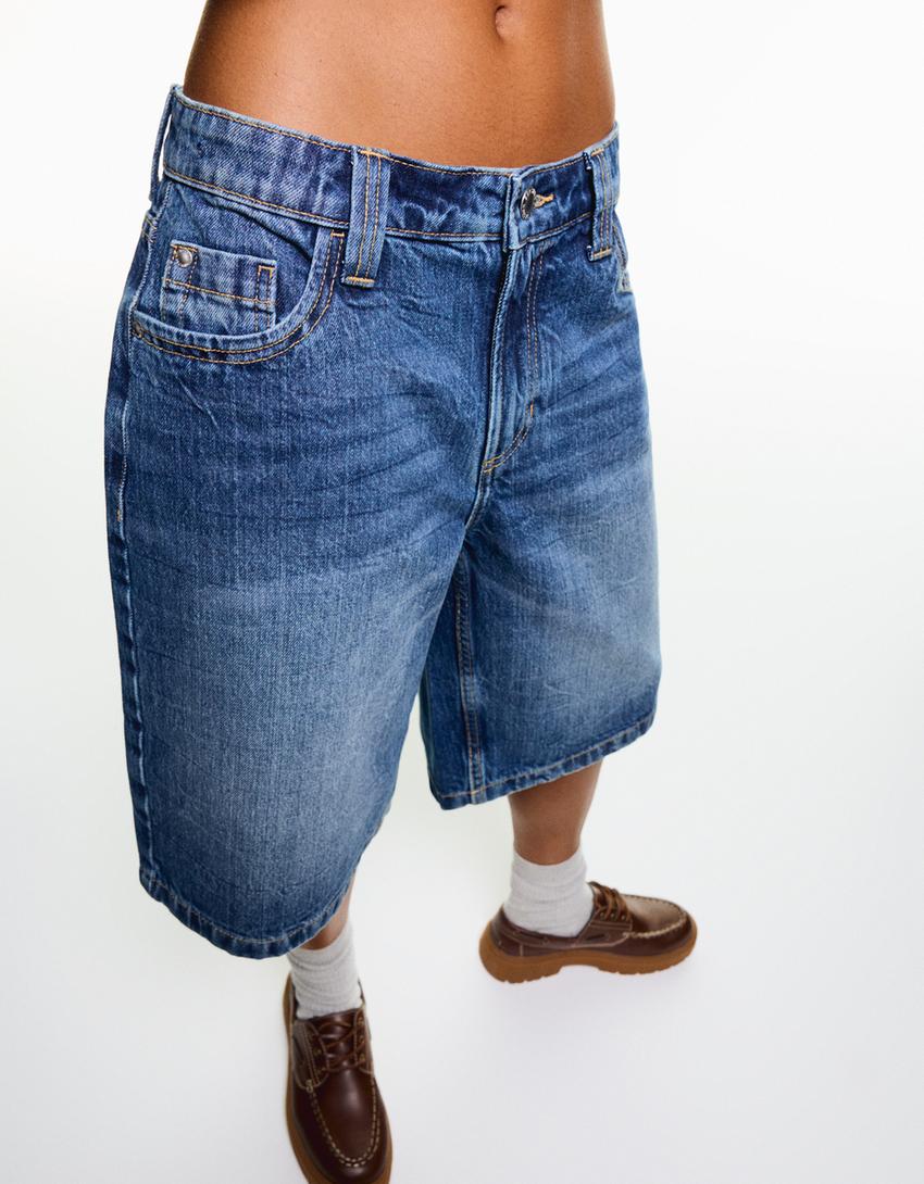 Baggy denimshorts-Blå-1