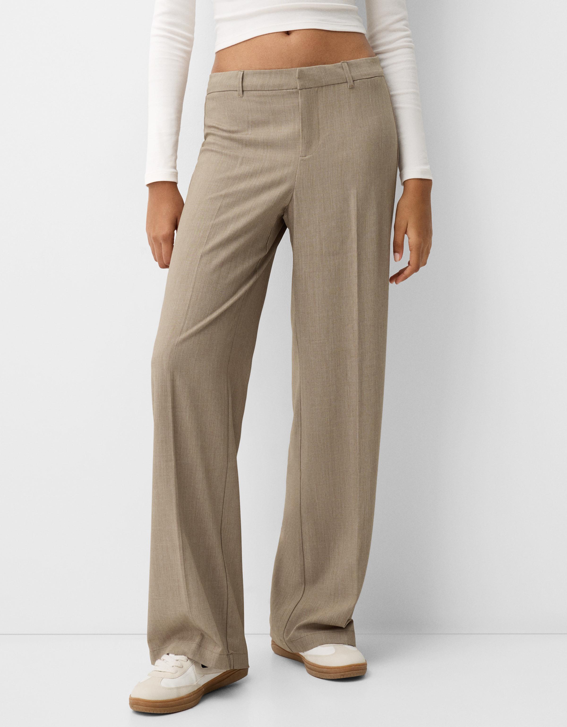 Bershka Wide Leg Tailoring-Hose Damen 40 Nerzfarbe