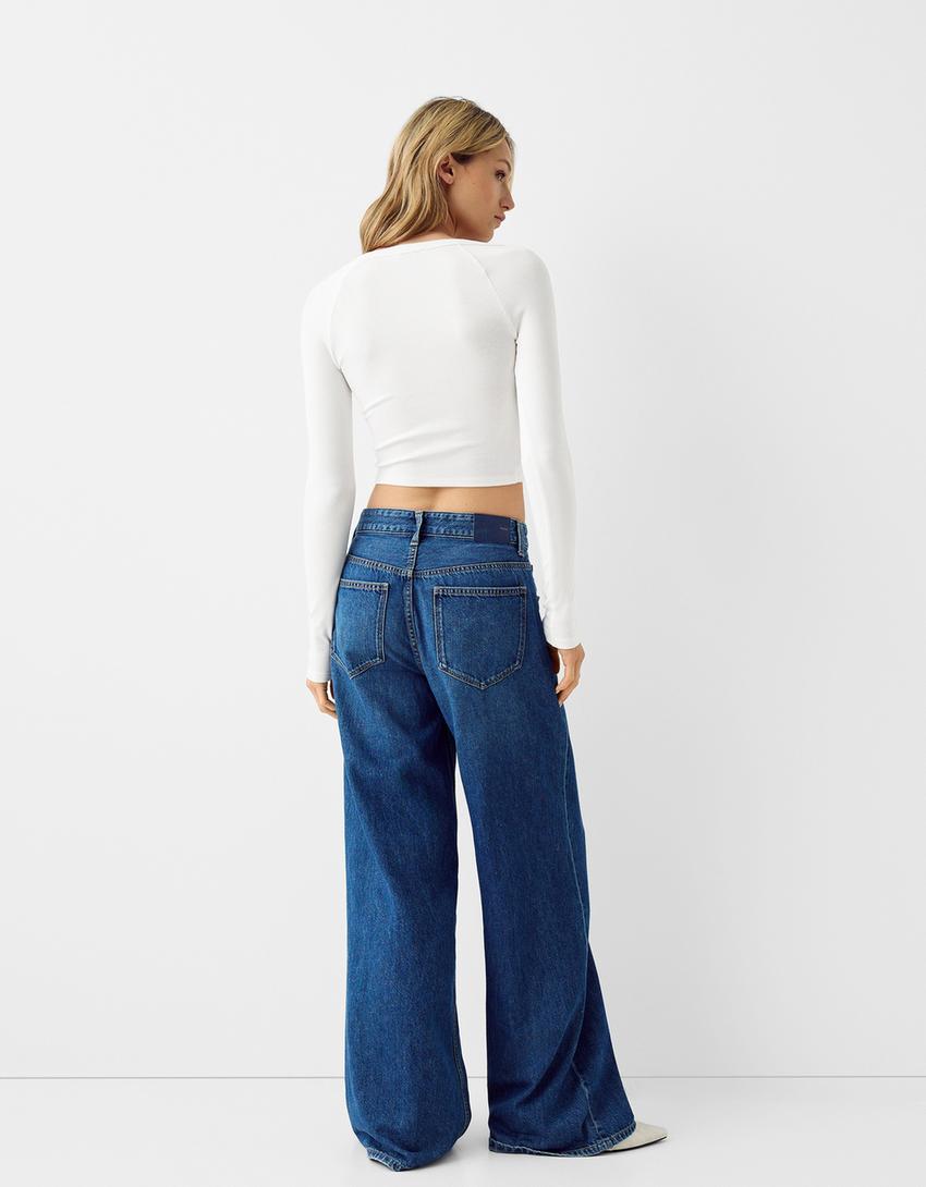 Top manches longues col en V-Blanc-1