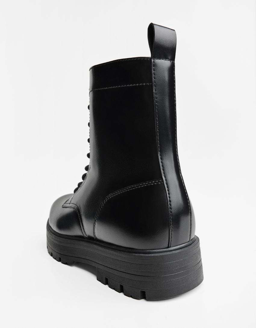 Lace-up track sole ankle boots-BLACK