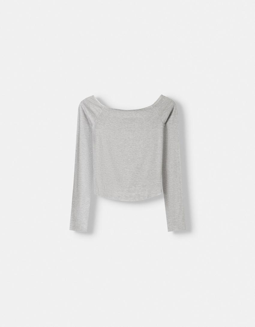 Ensemble top manches longues et pantalon bord-côte-Gris-4