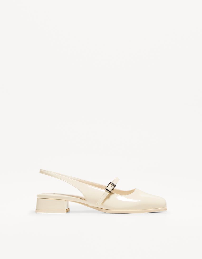 Block heel slingback Mary Janes-BEIGE
