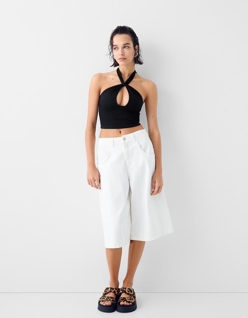 Top à encolure américaine croisée-Noir-3